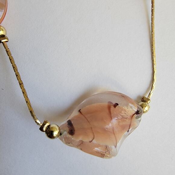 Elegant Vintage Champagne Lampwork Bead Necklace with 24 inch Gold Tone Chains - Picture 6 of 10